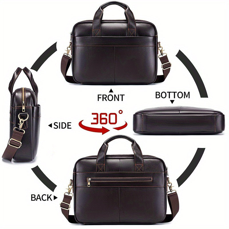 Men's Leather Briefcase Cowhide Business Handbag For 15in Laptop