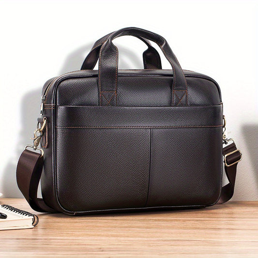 Men's Leather Briefcase Cowhide Business Handbag For 15in Laptop