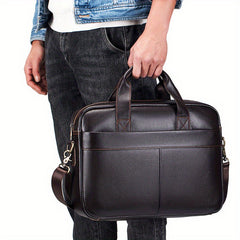 Men's Leather Briefcase Cowhide Business Handbag For 15in Laptop