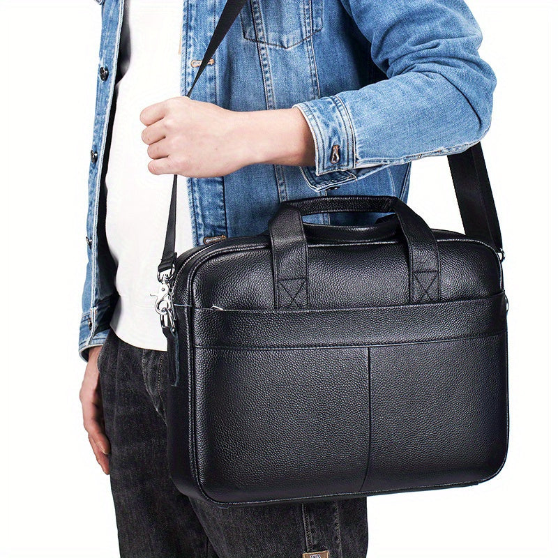 Men's Leather Briefcase Cowhide Business Handbag For 15in Laptop