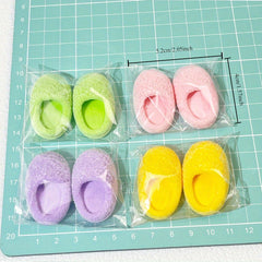3 Pairs Mini Flannel Slippers Candy Colors DIY Toy House Decoration Shoes