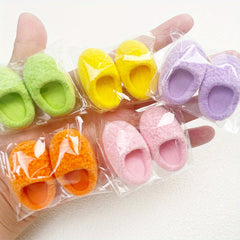 3 Pairs Mini Flannel Slippers Candy Colors DIY Toy House Decoration Shoes