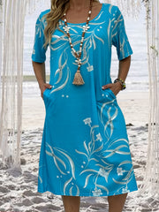  Boho Dress Women's Plus Floral Print Midi T shirt Dress