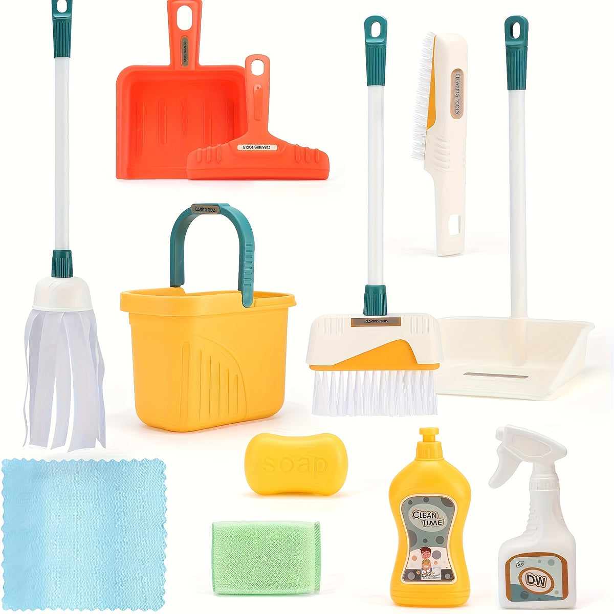 12pcs Pretend Play Cleaning Set Assorted Colors