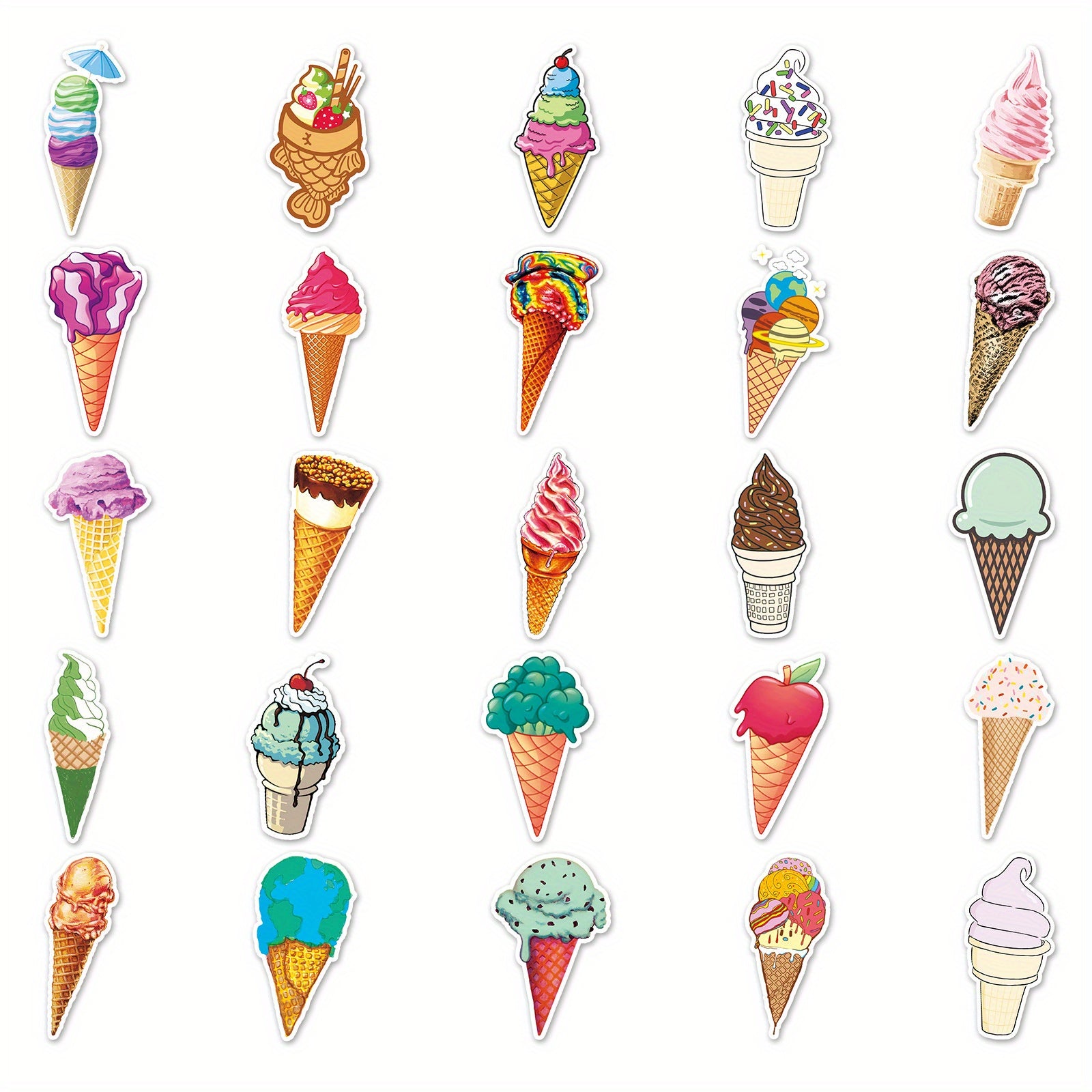 50pcs Ice Cream Vinyl Stickers Waterproof Decals for Laptops & More