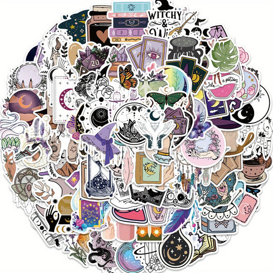 100pcs Bohemian Witch Decals PVC Waterproof Stickers for Laptop Suitcase Guitar