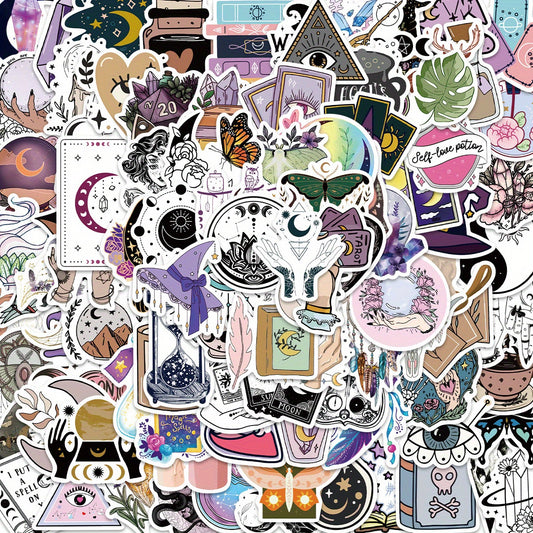 100pcs Bohemian Witch Decals PVC Waterproof Stickers for Laptop Suitcase Guitar