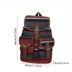 Vintage Oxford Cloth Backpack Spacious Ethnic Style Flap Daypack