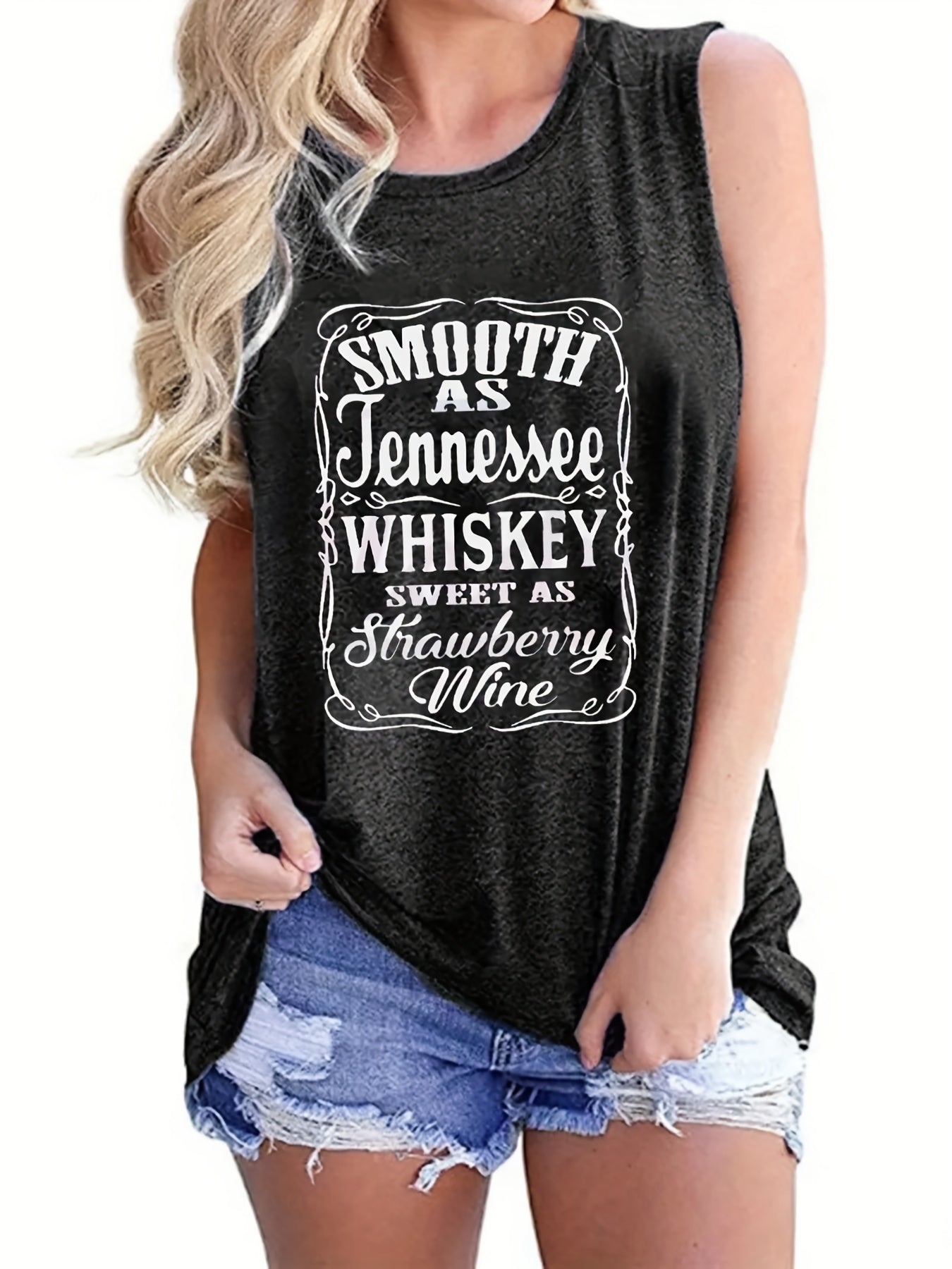 Letter Print Sleeveless Tank Top Casual Loose Tank Top