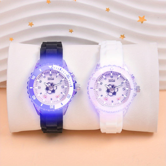 Boys' Soccer Sports Watch Dual LED Quartz Wristwatch Silicone Strap