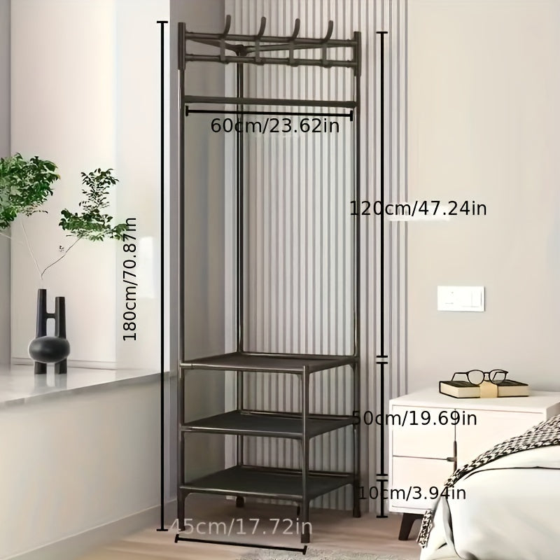 Corner Coat Rack Shoe Rack With Hooks and Shelves