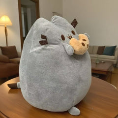 Fluffy Grey Cat Plush Toy Ultra Soft Stuffed Animal for Bed Sofa