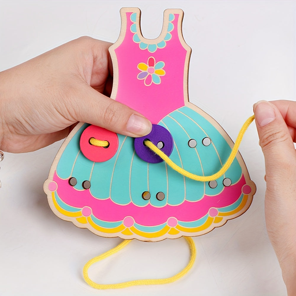 BEYTOON Wooden Skirt Threading Board Educational Toy