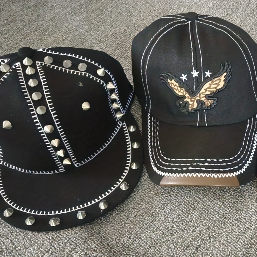 Classic Rivet Hip Hop Hat Stitch Casual Baseball Cap Mens Embroidered Eagle