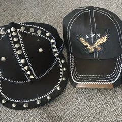 Classic Rivet Hip Hop Hat Stitch Casual Baseball Cap Mens Embroidered Eagle
