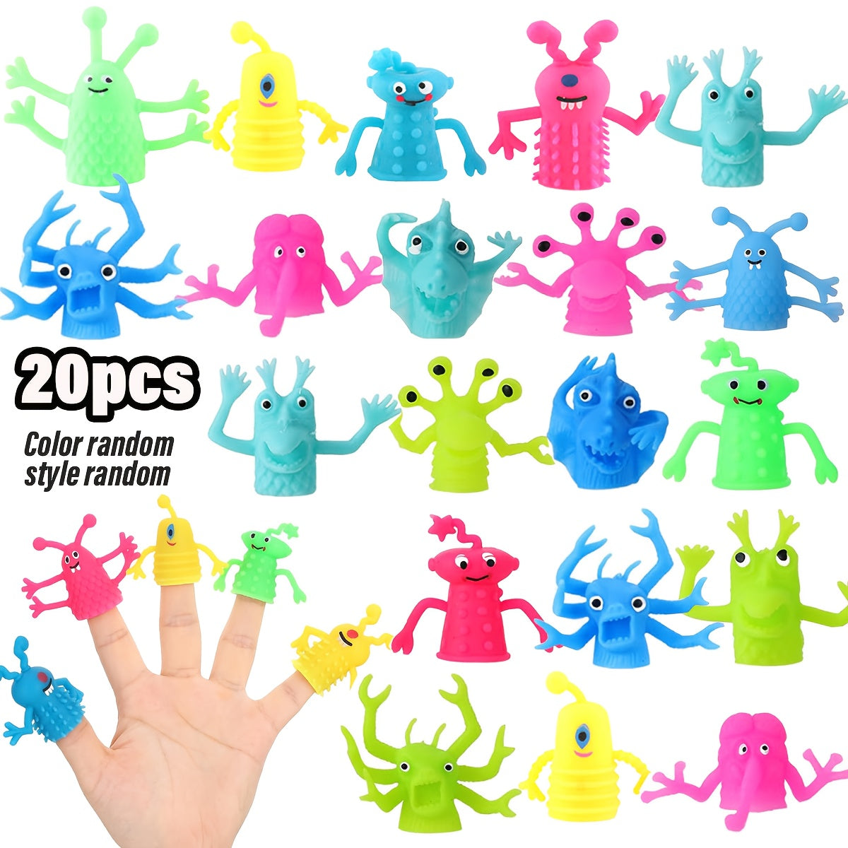 20pcs Monster Stretchy Fidget Finger Puppets Soft Rubber Dolls for Party