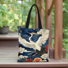 Retro Crane Pattern Canvas Tote Bag Lightweight Handbag for Women