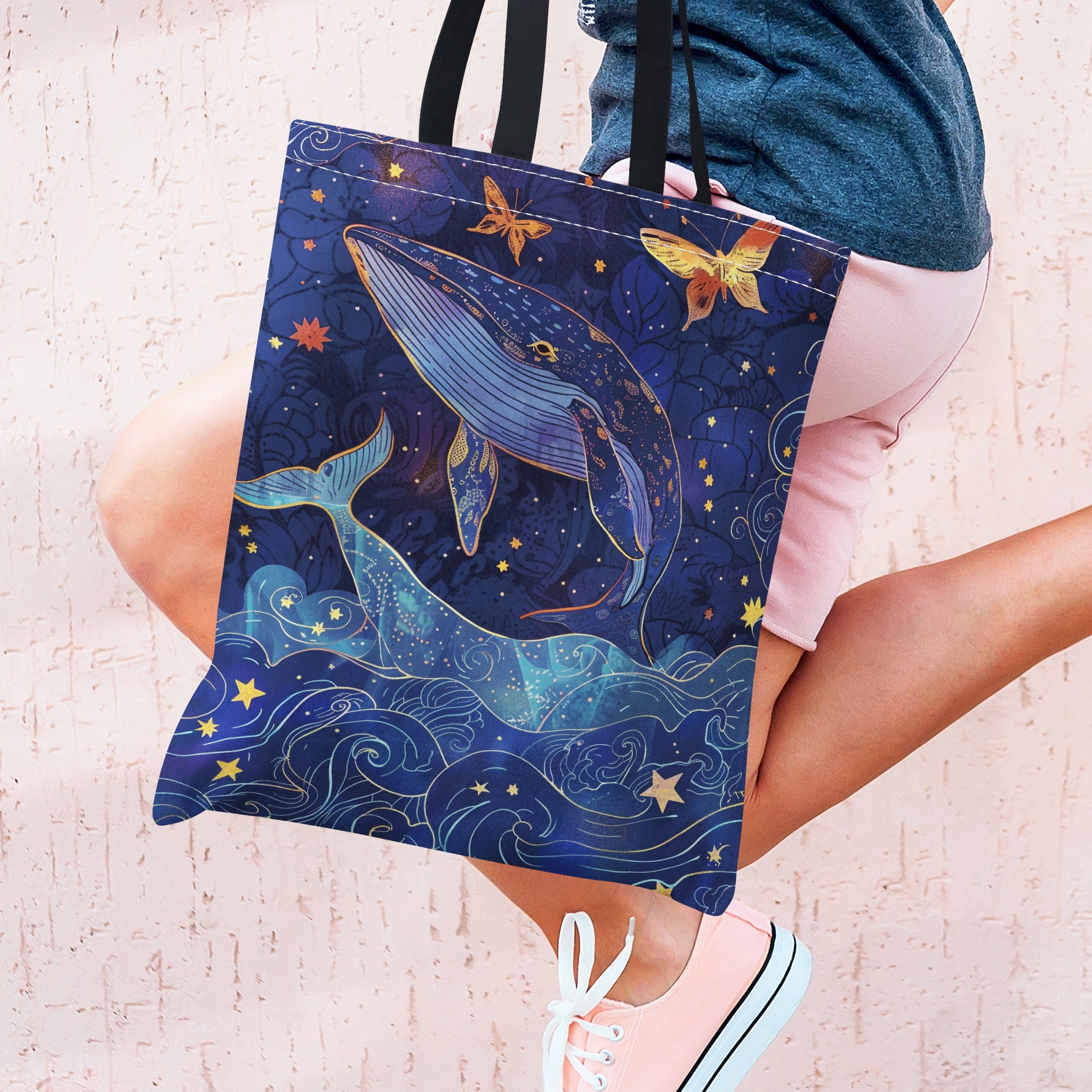 Retro Whale Pattern Shoulder Bag for Women