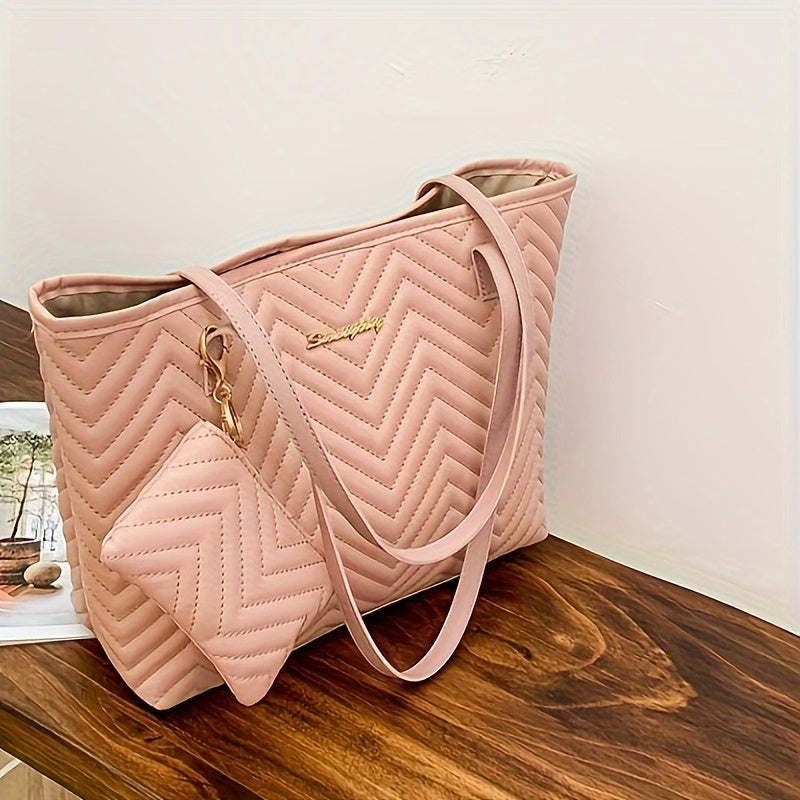 Quilted Tote Bag Large Capacity Solid Women's Shoulder Handbag