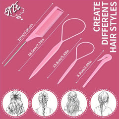 4pcs Hair Loop Tool Set Braid Tool Rat Tail Comb Elastic Bands Remover Cutter