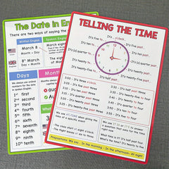 Set of 2 Educational Posters for Teaching Time And Date + Math Flashcards