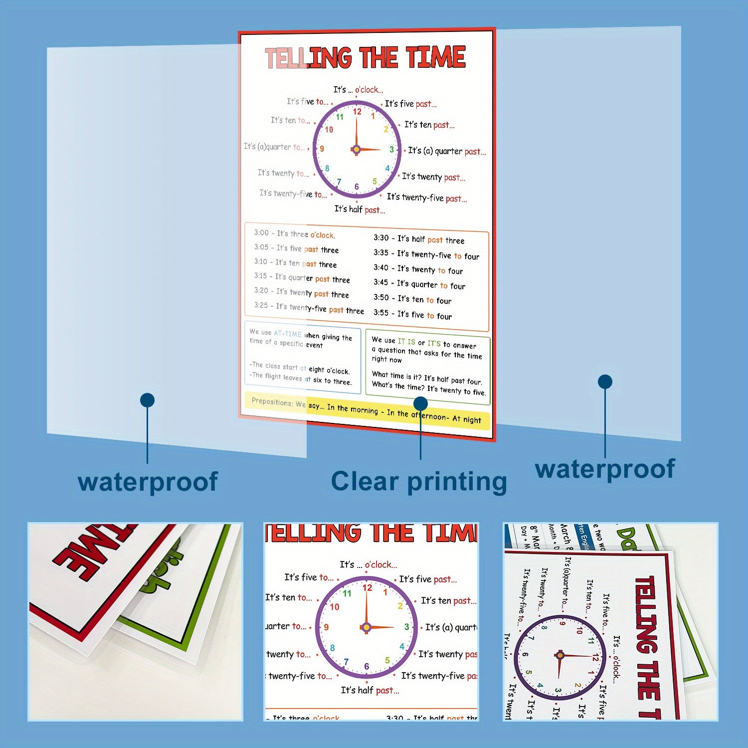 Set of 2 Educational Posters for Teaching Time And Date + Math Flashcards