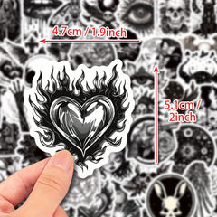 50pcs Gothic Punk Waterproof Stickers - Skulls, Roses, Cats - Laptops