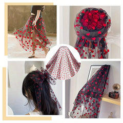 Polyester Mesh Lace Fabric Heart Pattern 4 Yards