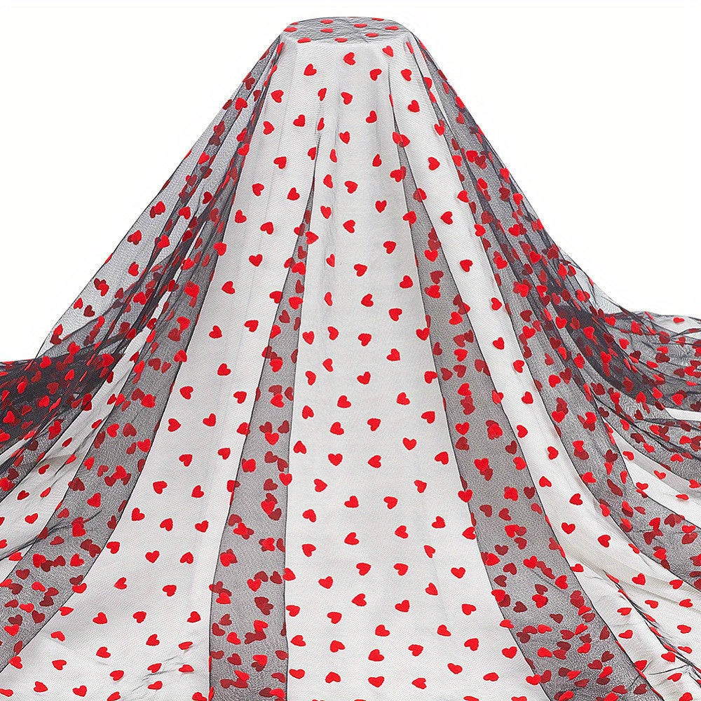Polyester Mesh Lace Fabric Heart Pattern 4 Yards