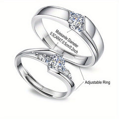 Adjustable Couple Rings Set 925 Sterling Silver 0.5ct Moissanite Vintage Mi