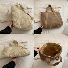 Bohemian Summer Beach Straw Tote Bag with Tassel Detail