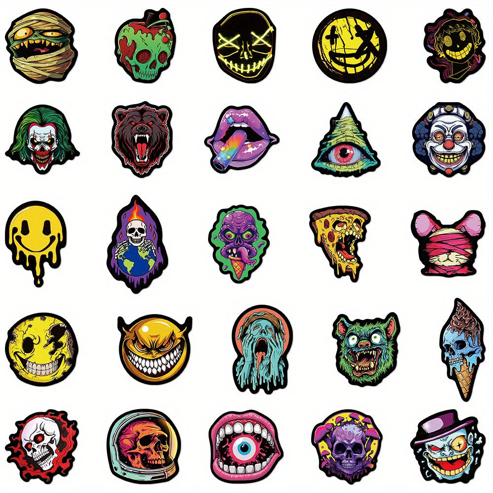 50pcs Gothic Skull Grimace Meme Funny Waterproof Stickers for Various Surfaces