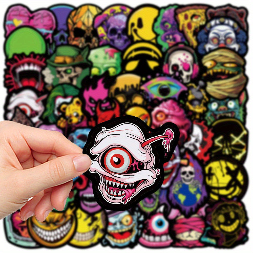 50pcs Gothic Skull Grimace Meme Funny Waterproof Stickers for Various Surfaces