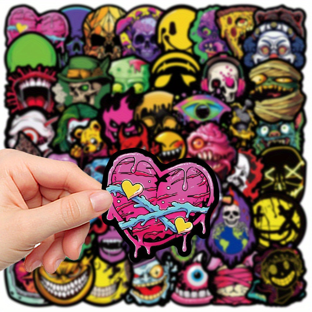 50pcs Gothic Skull Grimace Meme Funny Waterproof Stickers for Various Surfaces