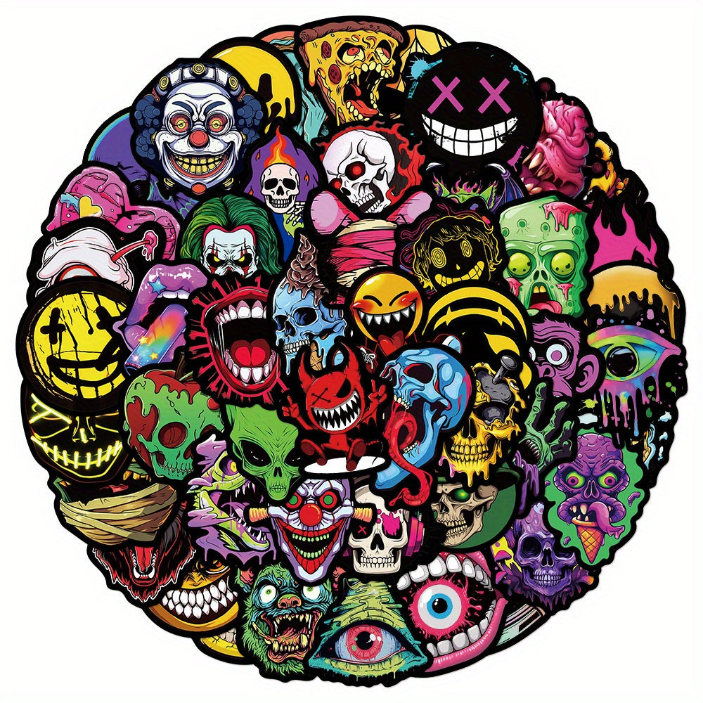 50pcs Gothic Skull Grimace Meme Funny Waterproof Stickers for Various Surfaces