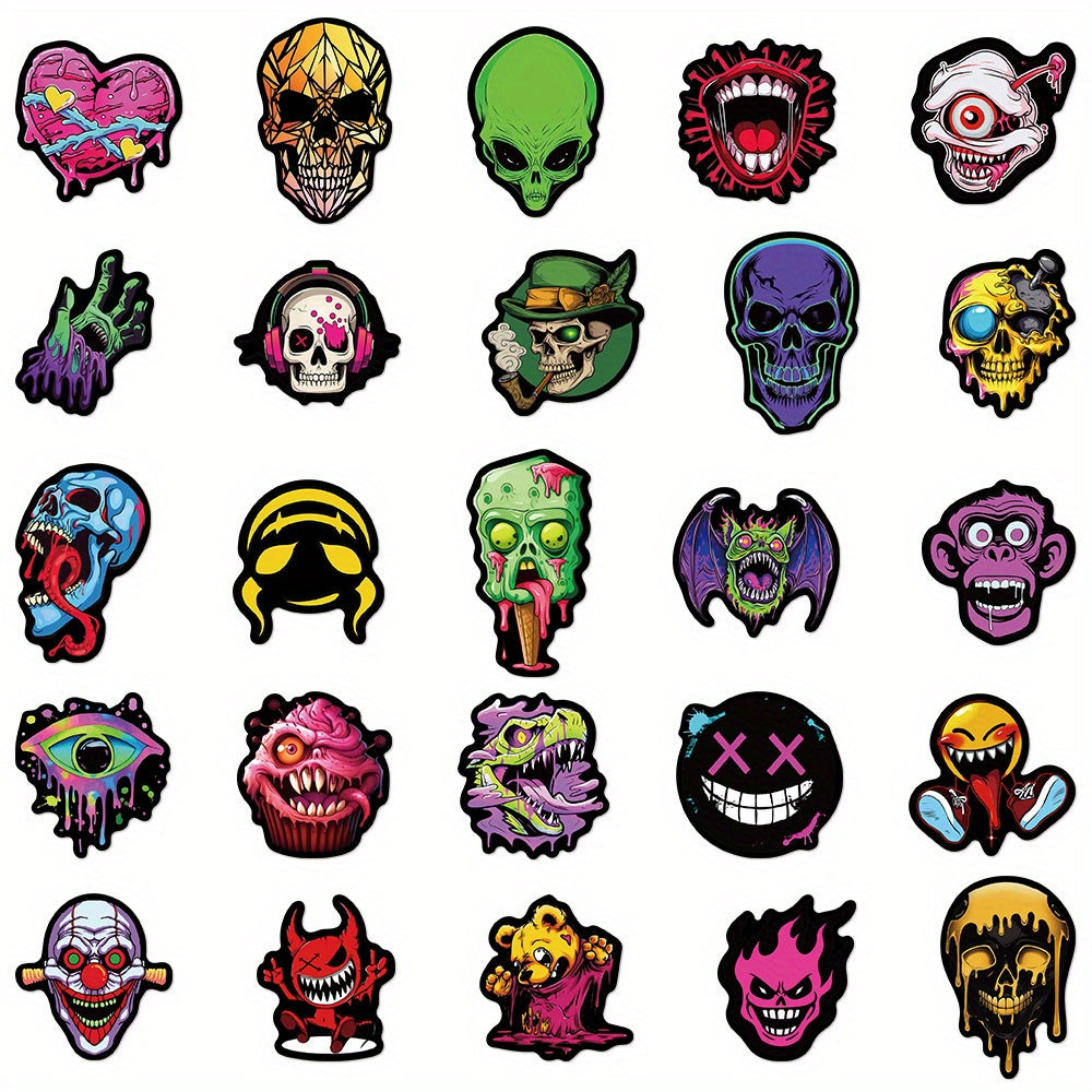50pcs Gothic Skull Grimace Meme Funny Waterproof Stickers for Various Surfaces