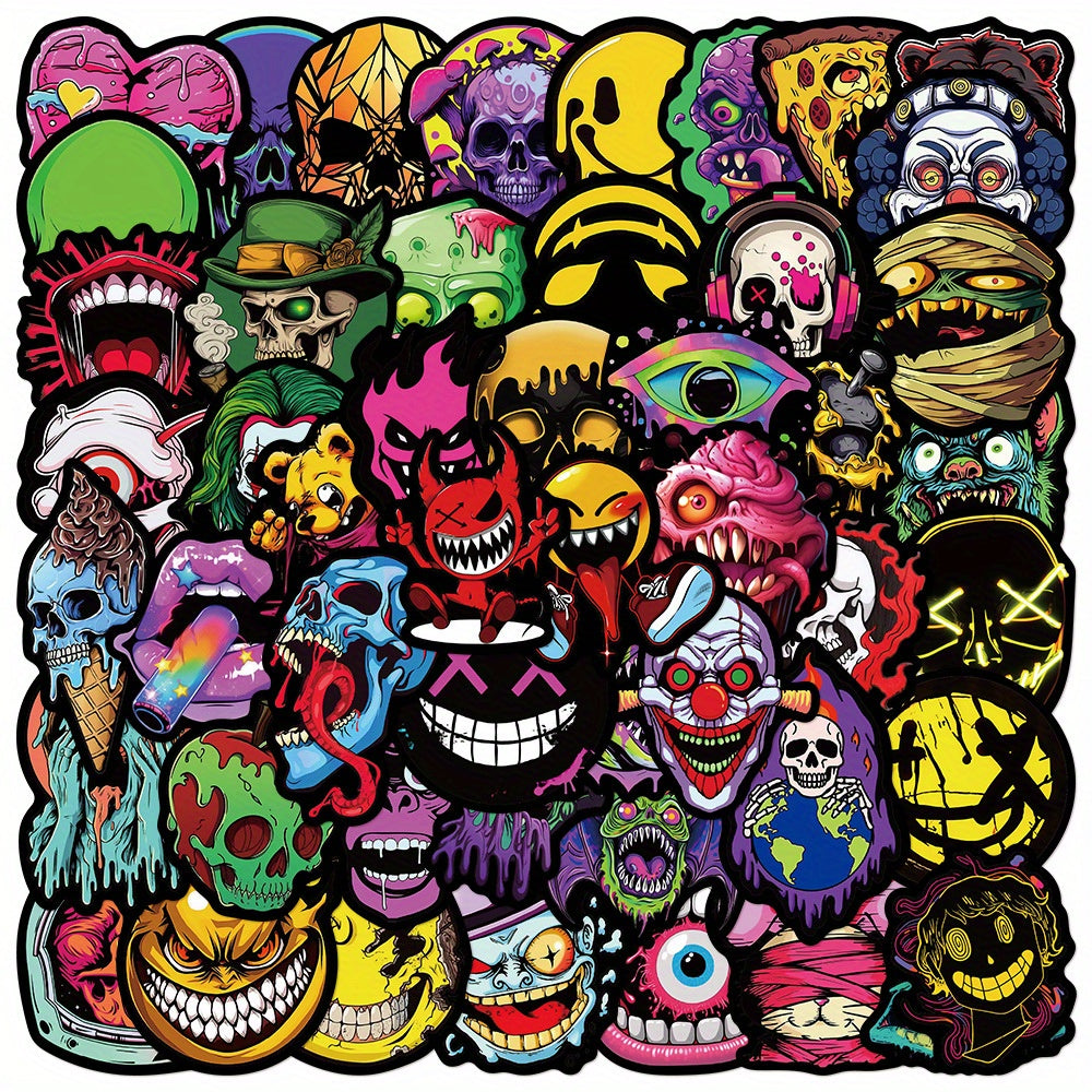 50pcs Gothic Skull Grimace Meme Funny Waterproof Stickers for Various Surfaces