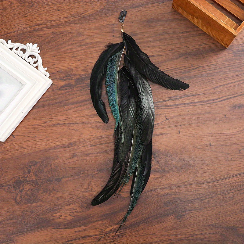 Indian Style Long Feather Hair Clip and Pin Set for Women