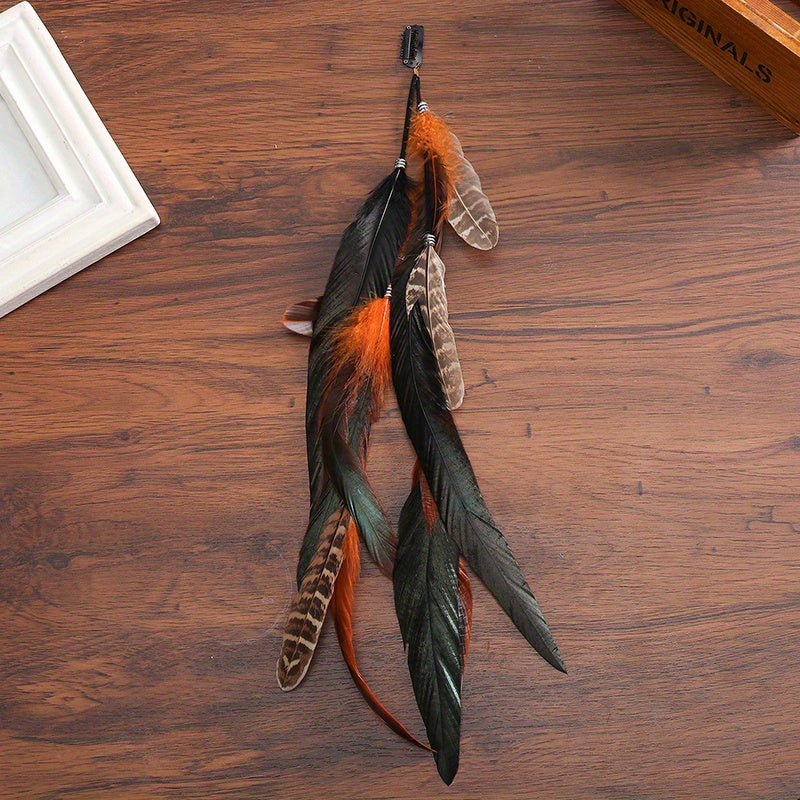 Indian Style Long Feather Hair Clip and Pin Set for Women