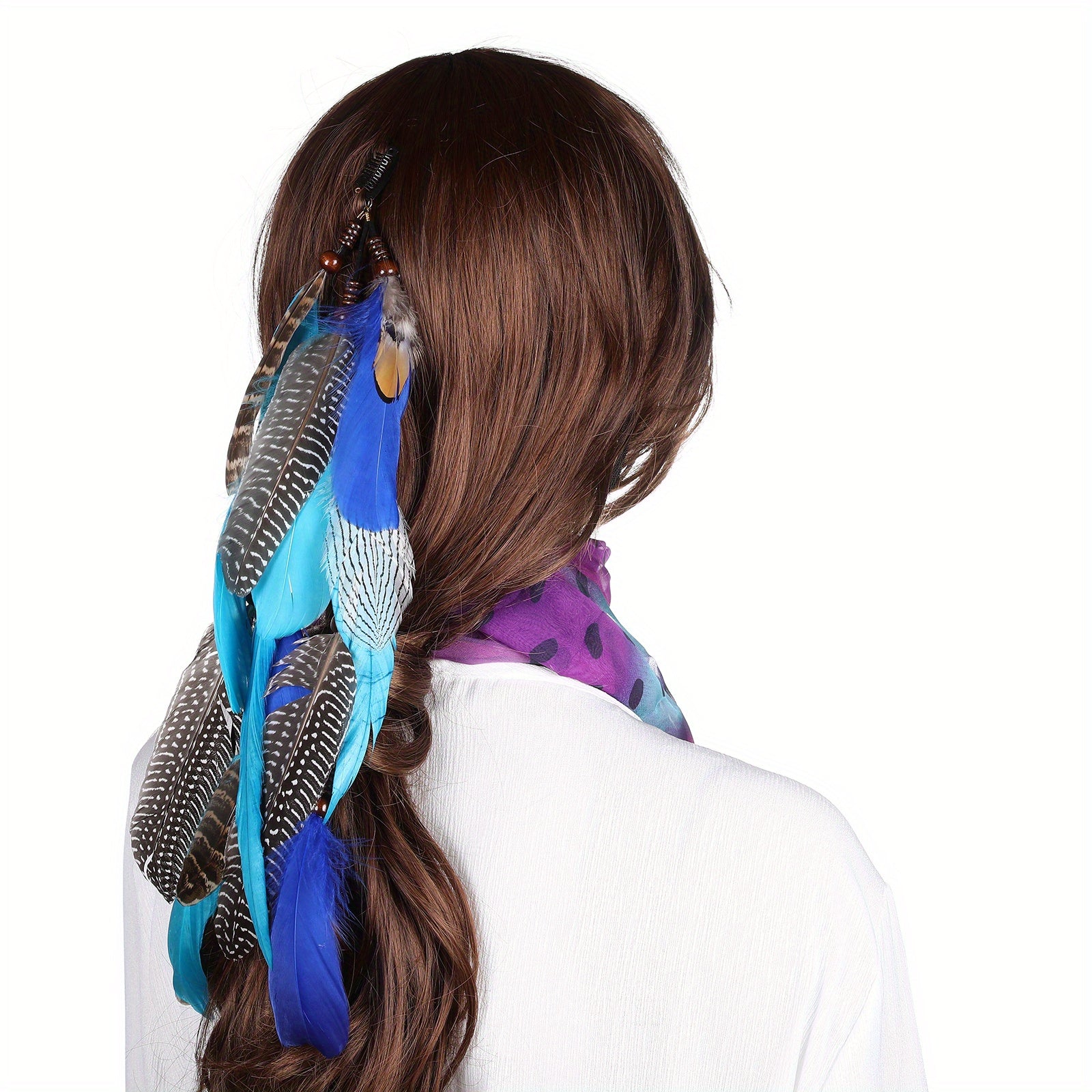 Indian Style Long Feather Hair Clip and Pin Set for Women