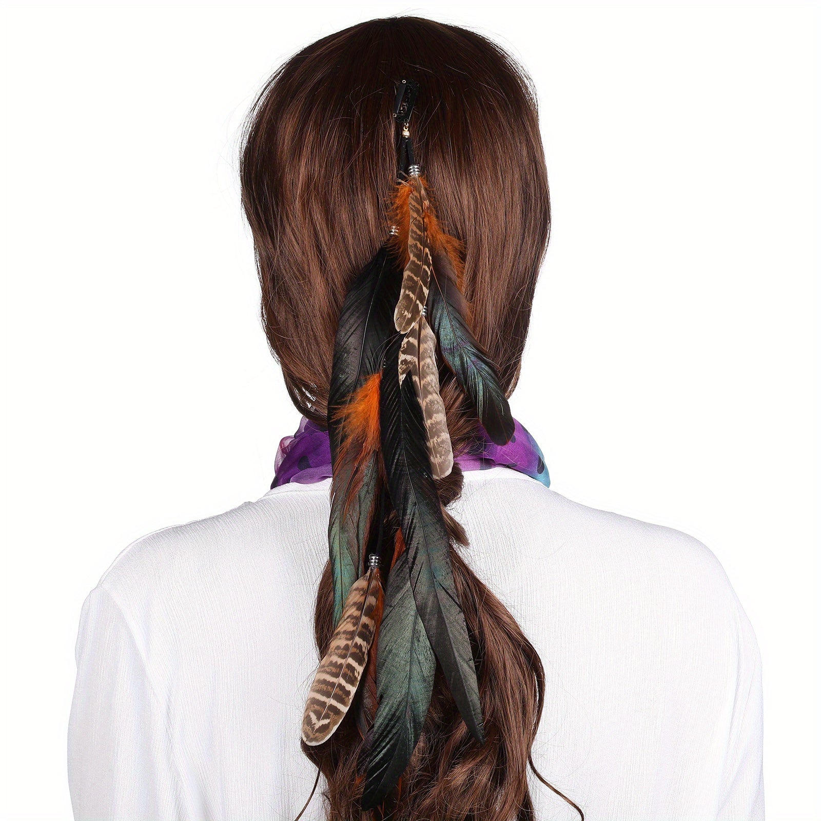 Indian Style Long Feather Hair Clip and Pin Set for Women