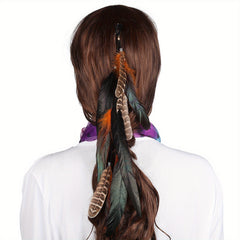 Indian Style Long Feather Hair Clip and Pin Set for Women