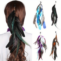 Indian Style Long Feather Hair Clip and Pin Set for Women