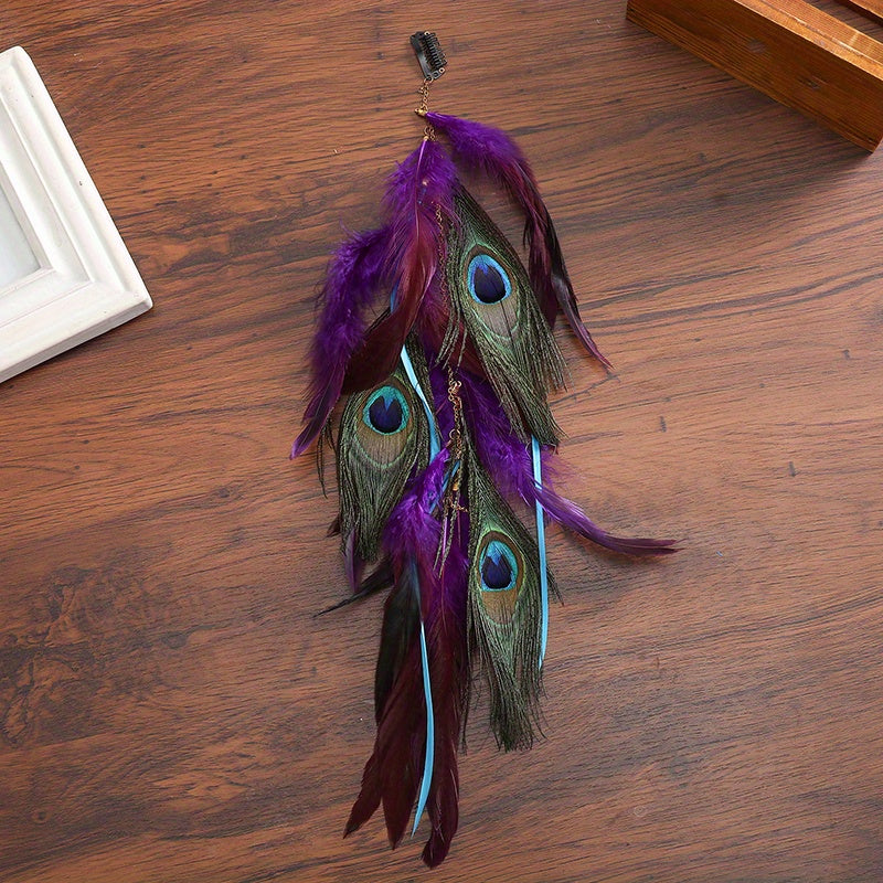Indian Style Long Feather Hair Clip and Pin Set for Women