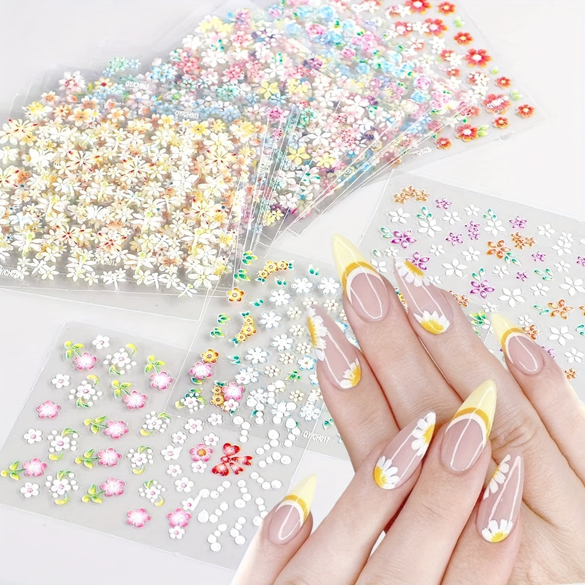 30 Sheets Nail Art 3D Stickers Colorful Flowers Self Adhesive Decals