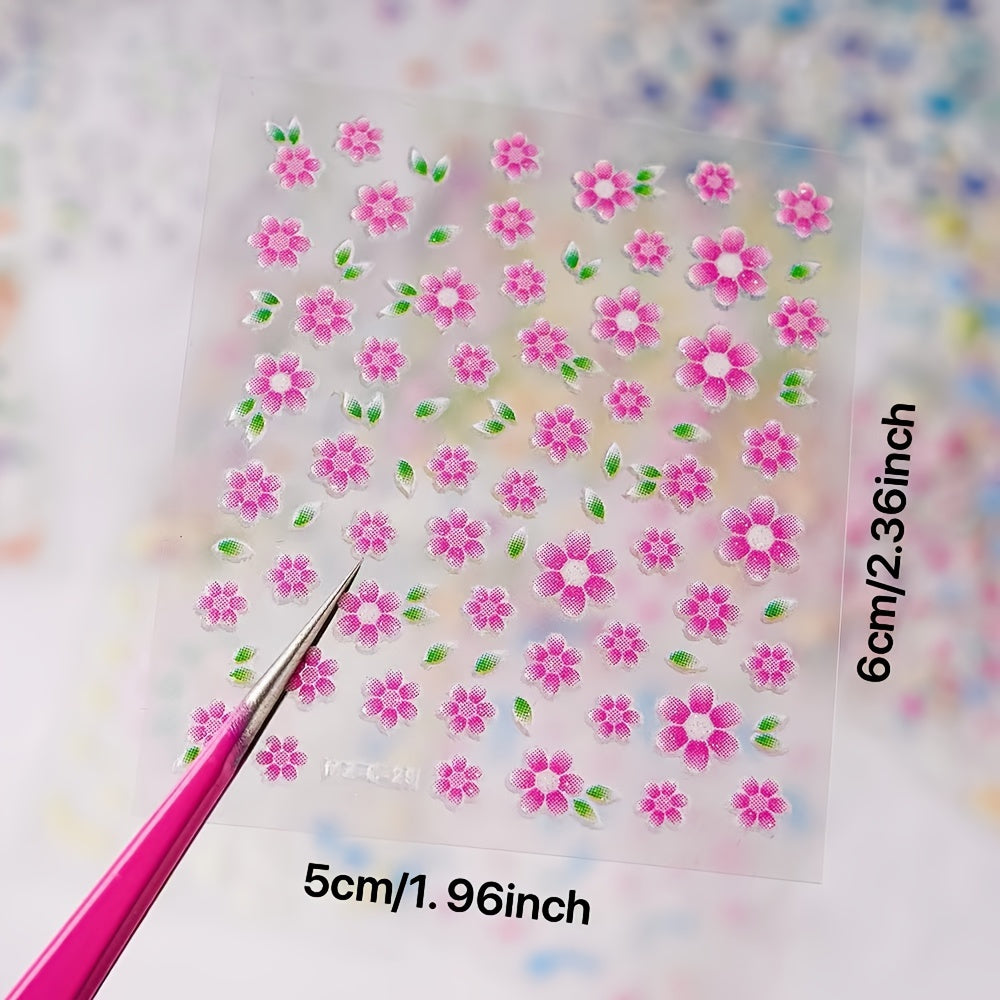 30 Sheets Nail Art 3D Stickers Colorful Flowers Self Adhesive Decals