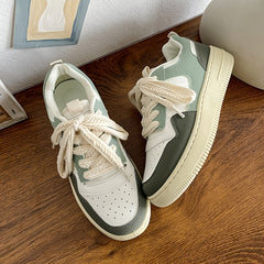 Women's Colorblock Skate Shoes Lace Up Platform Casual Flat Sneakers