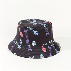Cartoon Flower Print Reversible Bucket Hat Breathable Fisherman Cap