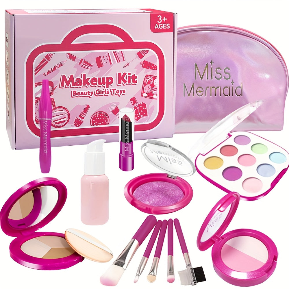 14pcs Kids Girls Makeup Set with Bag Brushes Props for Age 3 Halloween G