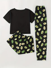 Avocado Print Pajama Set Short Sleeve Top & Shorts